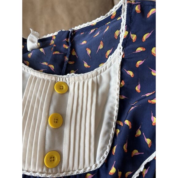 MODCLOTH Early Bird Dress Size L Bow Bib Button Retro Artsy Teacher Cottage - Picture 4 of 16